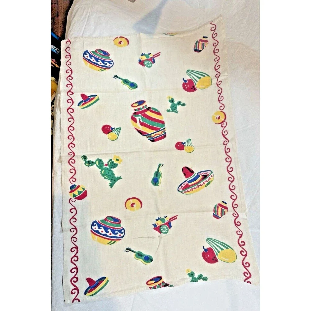 Vintage Ink on linen/cotton Mexican themed tea towel 29